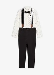 Långärmad skjorta, stretchbyxa, hängslen och fluga (4 delar), bonprix