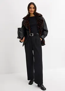 Jacka i skinnimitation med leopardmönstrad fuskpäls, bonprix