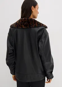 Jacka i skinnimitation med leopardmönstrad fuskpäls, bonprix