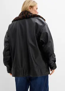 Jacka i skinnimitation med leopardmönstrad fuskpäls, bonprix