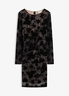 Miniklänning av mesh med flockbroderi, bonprix