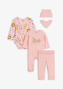 Body, byxa, pyjamas, mössa och haklapp för bebisar (5 delar), ekologisk bomull, bonprix
