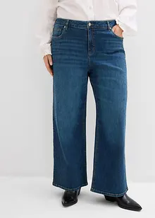Wide Leg Jeans Mid Waist, med glitterstenar, bonprix