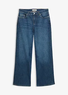 Wide Leg Jeans Mid Waist, med glitterstenar, bonprix