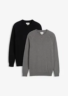 Finstickad tröja (2-pack) i bomull, bonprix