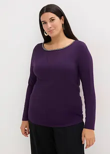 Långärmad topp med meshinfällning och glitterstenar, bonprix