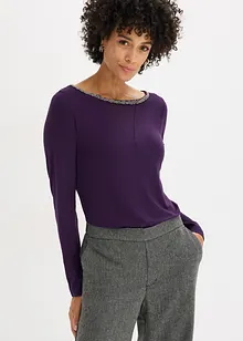 Långärmad topp med meshinfällning och glitterstenar, bonprix