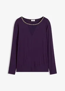 Långärmad topp med meshinfällning och glitterstenar, bonprix