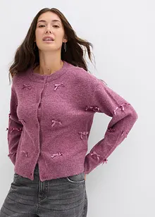Finstickad cardigan med rosetter, bonprix