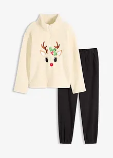 Fleecebyxa och tröja i teddymaterial, bonprix
