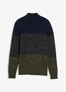 Grovstickad tröja med krage och dragkedja, bonprix