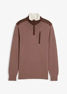 Grovstickad tröja med krage och vävd infällning, bonprix