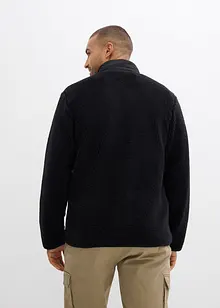 Teddyfleecejacka med besättning av vävt material och ståkrage, bonprix