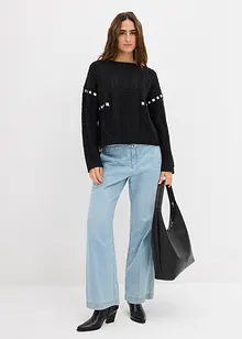 Grovstickad tröja med flätmönster, bonprix