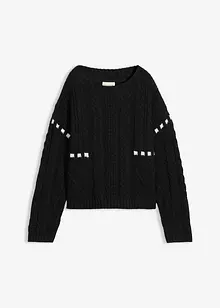 Grovstickad tröja med flätmönster, bonprix