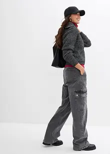 Tröja med krage och dragkedja i mjuk materialmix, bonprix