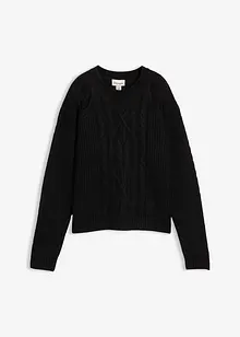 Grovstickad tröja med flätmönster, bonprix