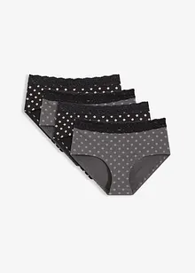 Maxihipstertrosa med spets och ekologisk bomull (4-pack), bonprix