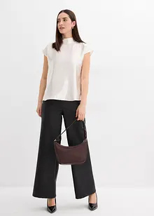 Blustopp i satin med hög krage, bonprix