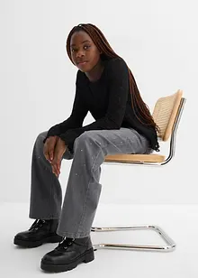 Wide Leg-jeans med strass, Mid Waist, bonprix