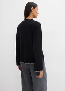 Cardigan i bomull och ull med kontrasterande detaljer, bonprix