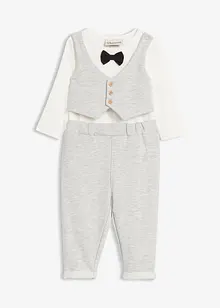 Body med väst, byxa och fluga i ekologisk bomull (3 delar), bonprix