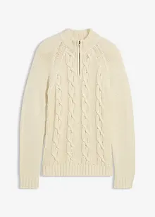 Grovstickad tröja med krage och dragkedja, bonprix