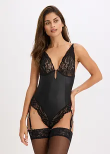 Body med wetlook och avtagbara strumpeband, bonprix