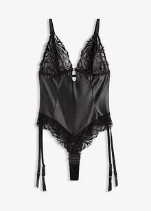 Body med wetlook och avtagbara strumpeband, bonprix