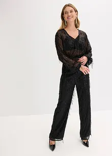 Blus med paljettfransar, bonprix