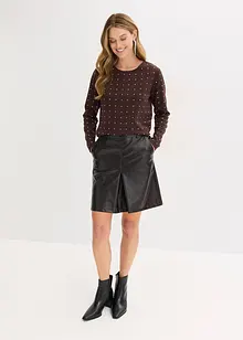 Kjol i lackskinnimitation med veck, bonprix