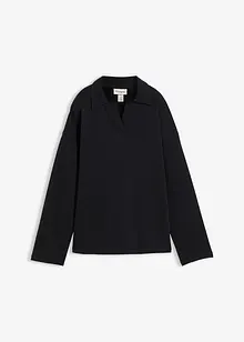 Sweatshirt i ekologisk bomull med stickad pikékrage, bonprix