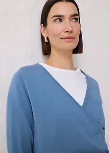 Omlottcardigan i bomull och merinoull, bonprix