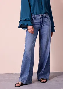 Jeans med vida ben, Mid Waist, Low Stretch Full Length, bonprix