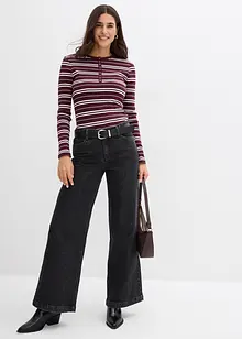 Långärmad topp i ribbat material med ekologisk bomull, bonprix