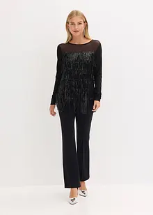 Långärmad topp med paljettfransar, bonprix