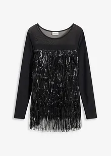Långärmad topp med paljettfransar, bonprix