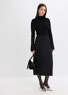 Finstickad tröja med dekorativa trumpetärmar, bonprix