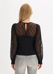 Långärmad topp med spets, bonprix