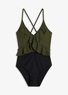 Baddräkt med cut-out och volanger, bonprix