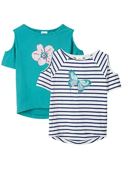 Cold shoulder-topp med ekologisk bomull för barn (2-pack), bonprix