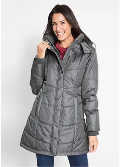 Lång vadderad täckjacka med krage och huva, bonprix