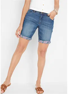 Stretchiga jeansbermudas med färgade uppvikta benslut, bonprix