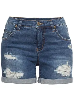 Jeansshorts med destroyed-effekter och mid waist, bonprix