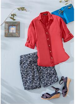 Kr&auml;ppblus med V-ringning och 3/4-&auml;rmar med uppvik, bpc bonprix collection