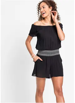 Krinklad playsuit med broderi, bonprix