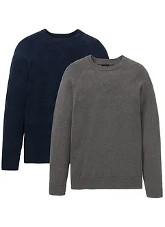 Finstickad tröja (2-pack) i bomull, bonprix