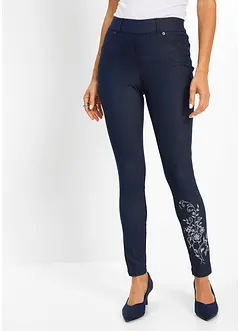 Leggings med blomtryck och glitterstenar, bonprix