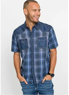 Kortärmad skjorta med denimbesättning, bonprix