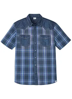 Kortärmad skjorta med denimbesättning, bonprix